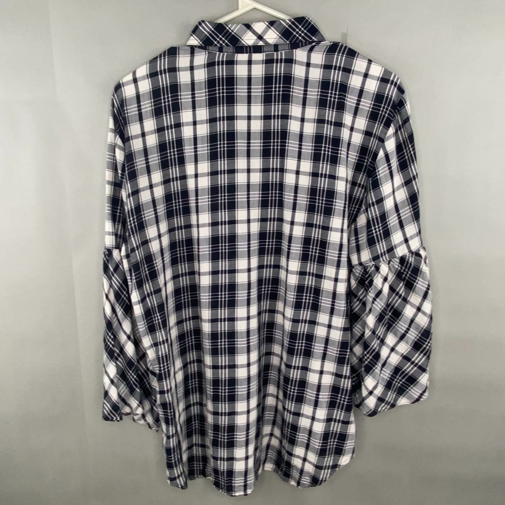 Lauren Ralph Lauren Plaid Blouse Womens SZ M‎ Bell Sleeve Black White Preppy - Picture 9 of 15